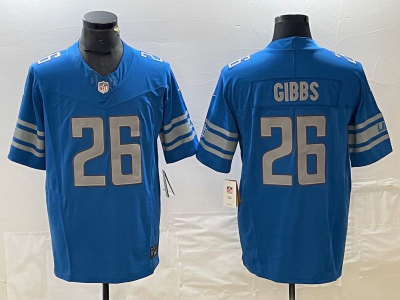 Men Detroit Lions 26 Gibbs Blue 2023 Nike Vapor F.U.S.E. Limited NFL Jerseys